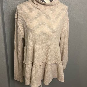 Anthropologie Eri & Ali Mock Turtleneck Crème Peplum crème top  large